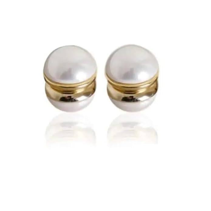 El Regalo 1 Pair Non-Pierced Magnetic Double Pearls Earrings- Fake Gauge Clip On/Cartilage Earrings for Girls & Women