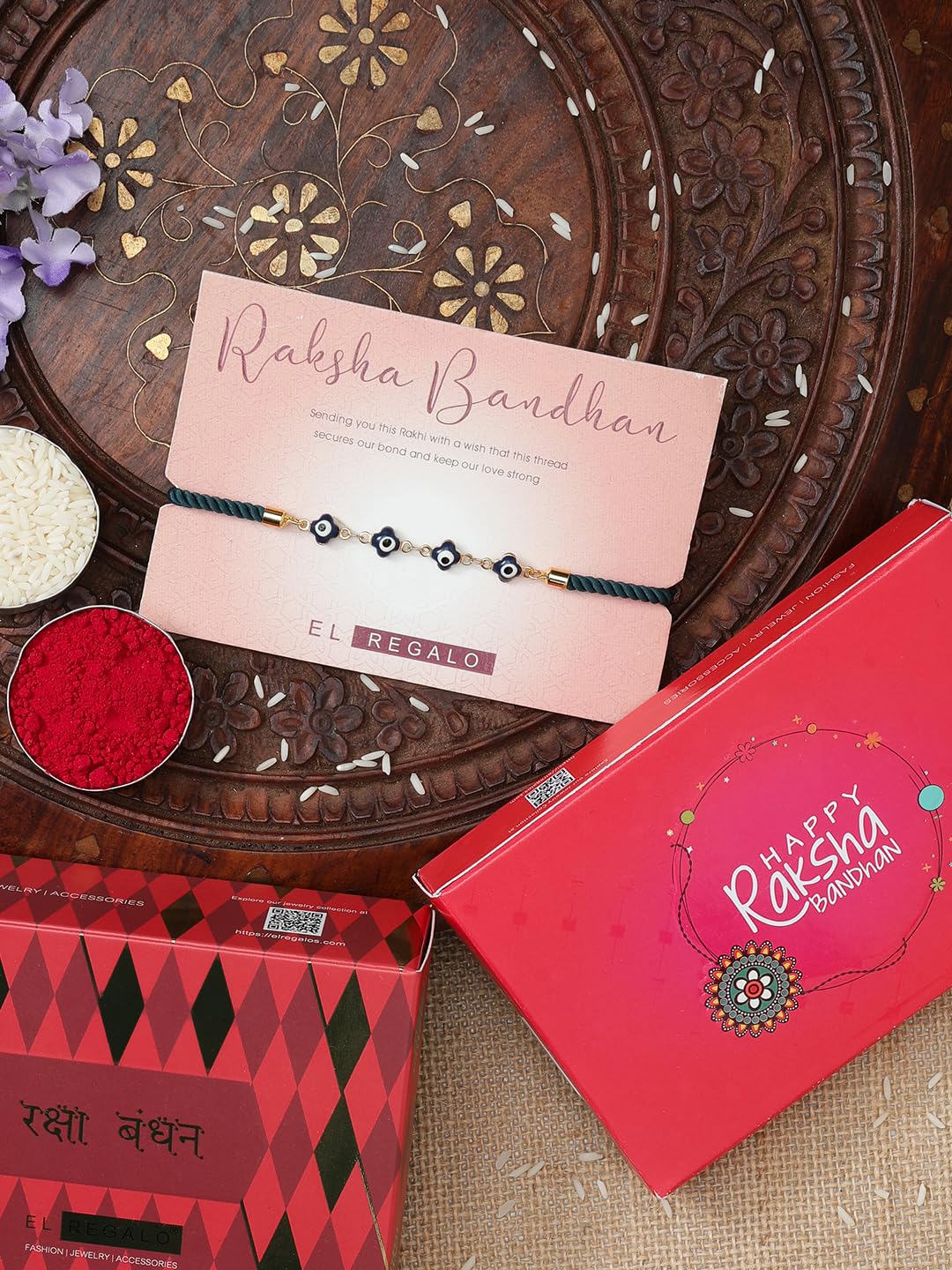El Regalo 1PC Designer Evil Eye Rakhi for Brother/Bhabhi with Roli Chawal, Rakhi Message Card in Rakhi Gift Box- Unisex Fancy Bracelet Rakhi for Bhai/Bhabhi/Bhatija