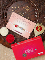 El Regalo 1PC Designer Fancy Evil Eye Rakhi for Brother/Sister-in-Law- Evil Eye Beads Adjustable Bracelet Rakhi with Roli Chawal, Rakhi Message Card in Rakhi Gift Box (Red Elephant)