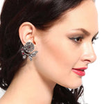 El Regalo Oxidized Brass Earrings for Women - Silver Lookalike/Silver Replica Floral Leaves Stones Statement earrings for Girls & Women- Handmade Earrings (Red)