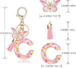 El Regalo Personalized Name Initials Butterfly Charm Keychain - Custom Letter Keyring with Pink Tassel & Butterfly Pendant, Purse, Bag, Backpack Accessory (C Letter)