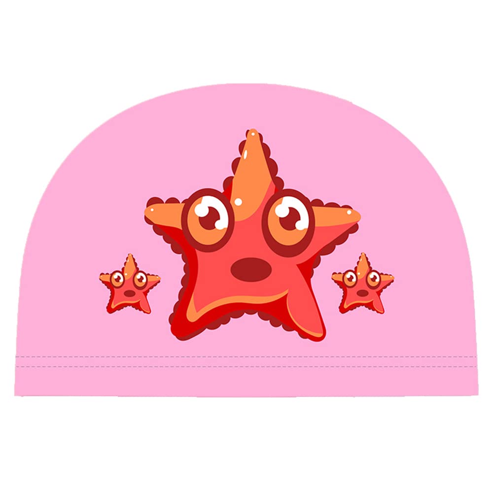 El Regalo Waterproof Swim Cap for Kids Boys Girls, Cute Cartoon PU/Silicone No-Slip Swimming Bathing Cap for Children Long Short Hair, Non-Toxic,Flexible Swim Caps Hat (Star Pink)
