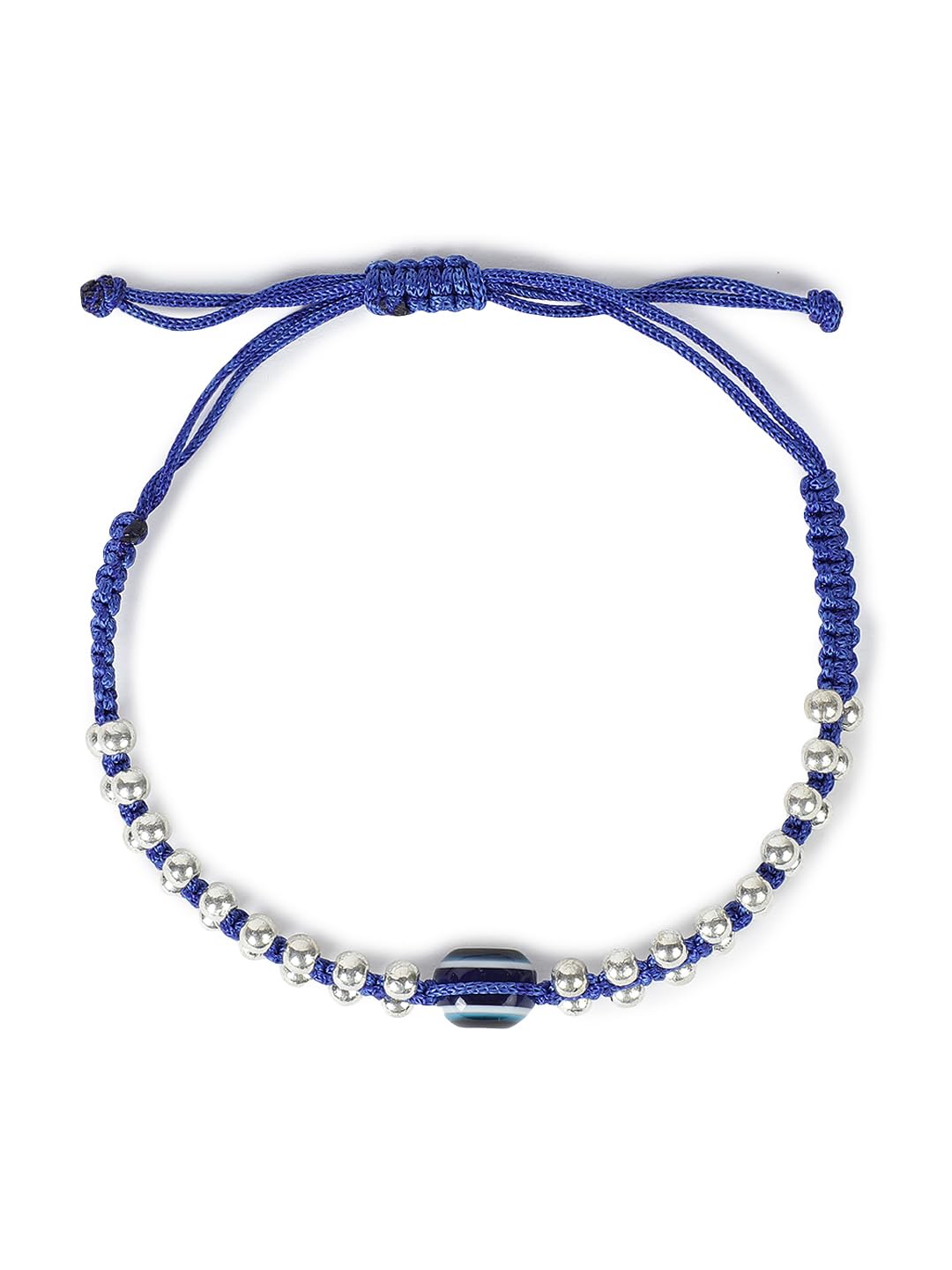 El Regalo Hand Woven Evil Eye Unisex Bracelet - Handmade with Golden & Silver Beads (Silver Blue)