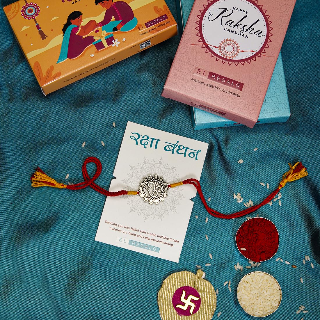 El Regalo OM Ganesha Rakhi for Brother/Bhai/Bhaiya- Auspicious OM/Aum, Swatik, Ganesha Rakhi with Shagun, Rakhi Message Card in Rakhi Gift Box (OM Rakhi)