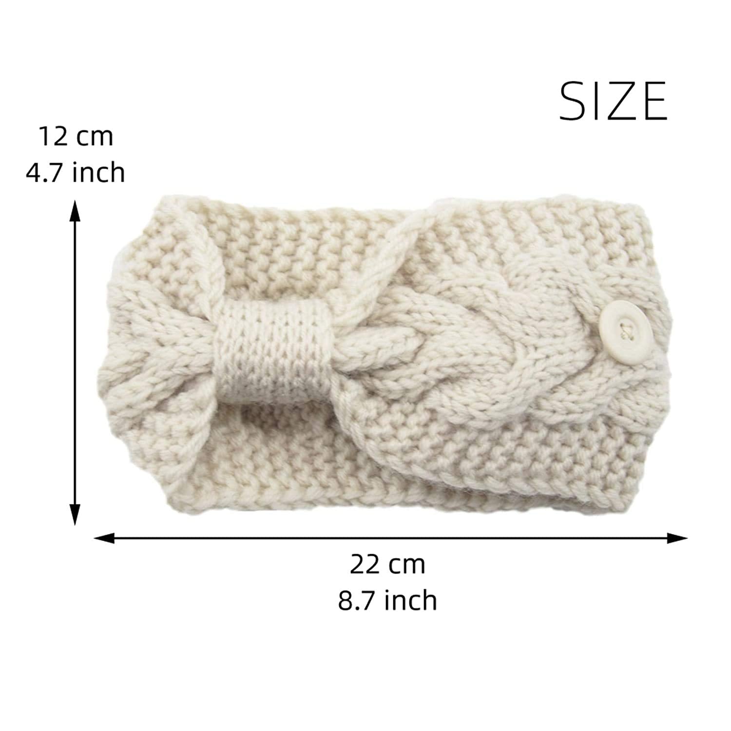 El Regalo 1 PC Knitted Winter Woolen Warm Headband with Buttons for Face Mask Cover | Cold Weather Hair Accessories Head Wrap | Criss Cross Bow Winter Headbands for Girls/Teens/Women (Off White)