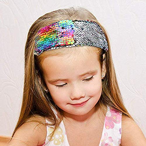 El Regalo 1 PC Reversible Sequins Stretchy Glittery Fashion Headbands for Teen Girls & Women (Multi Colored/Silver)
