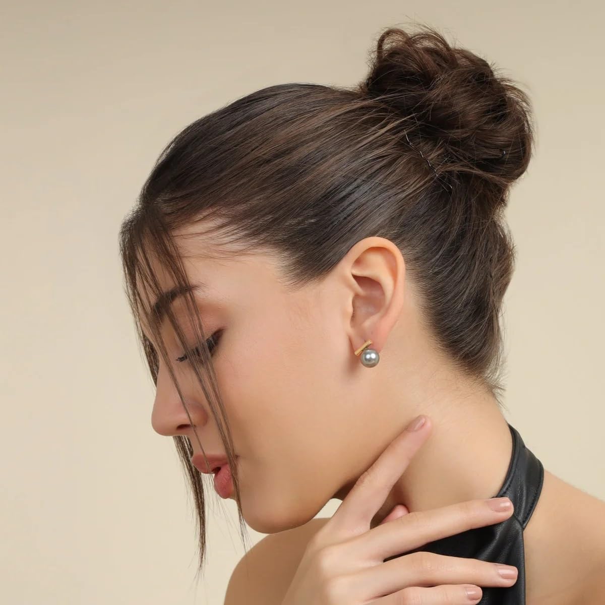 El Regalo 1pair Copper Imitation Faux Pearl Grey Color for Girls & Women- Elegant, Western Versatile Pearls Stud Earrings (Gold)