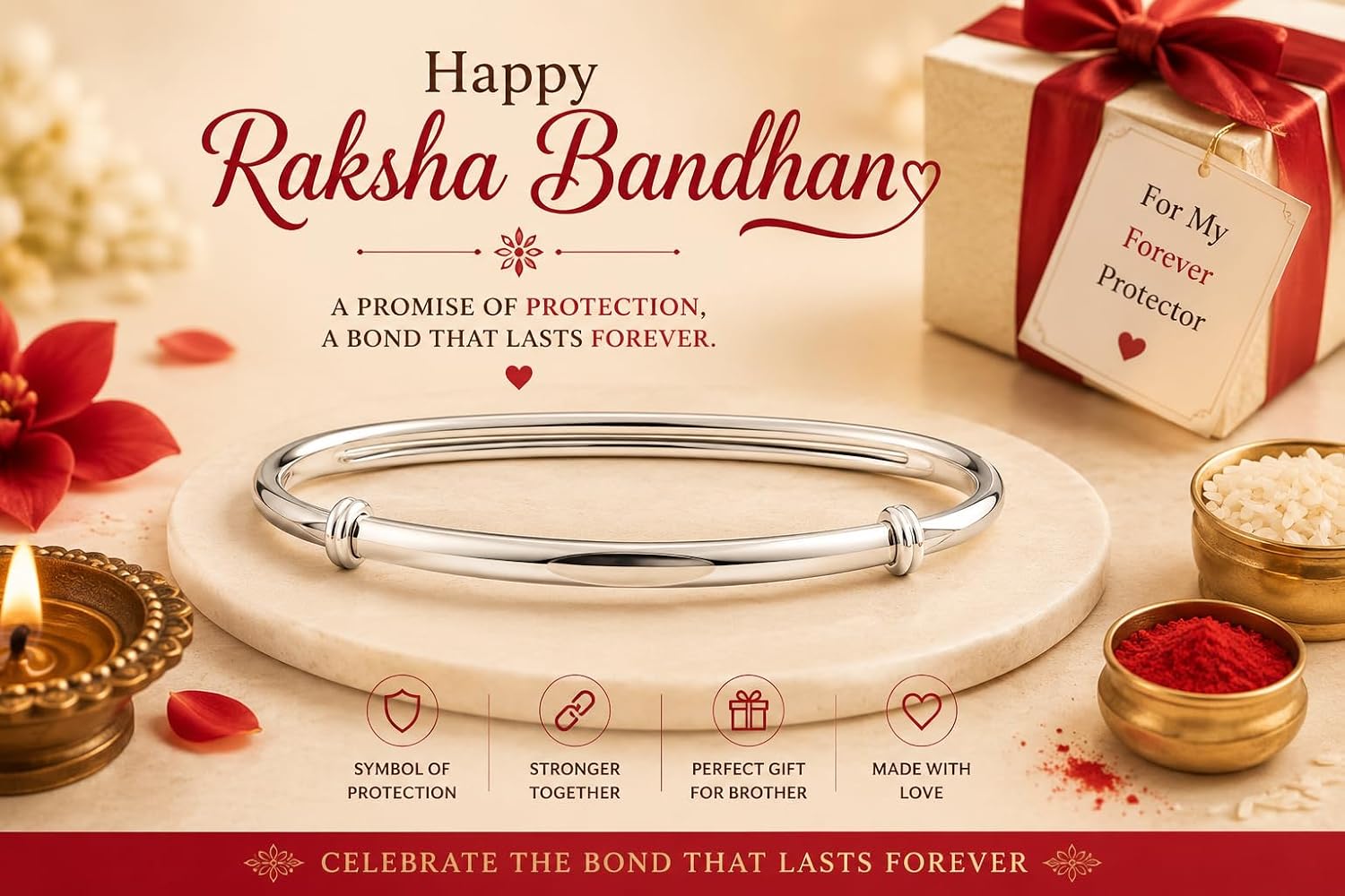 El Regalo Rakhi for Babies/Toddler/Baby Brother- Bracelet Rakhi for Baby Brother with Roli Chanwal, Message Card in Rakshabandhan Box (Style-2)