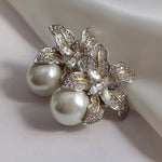 El Regalo Womens Gorgeous Flower Imitation Pearl Earrings- Vintage, Elegant Flower Pearl Inlaid Sparkling CZ Stone Fashion Wedding Jewelry