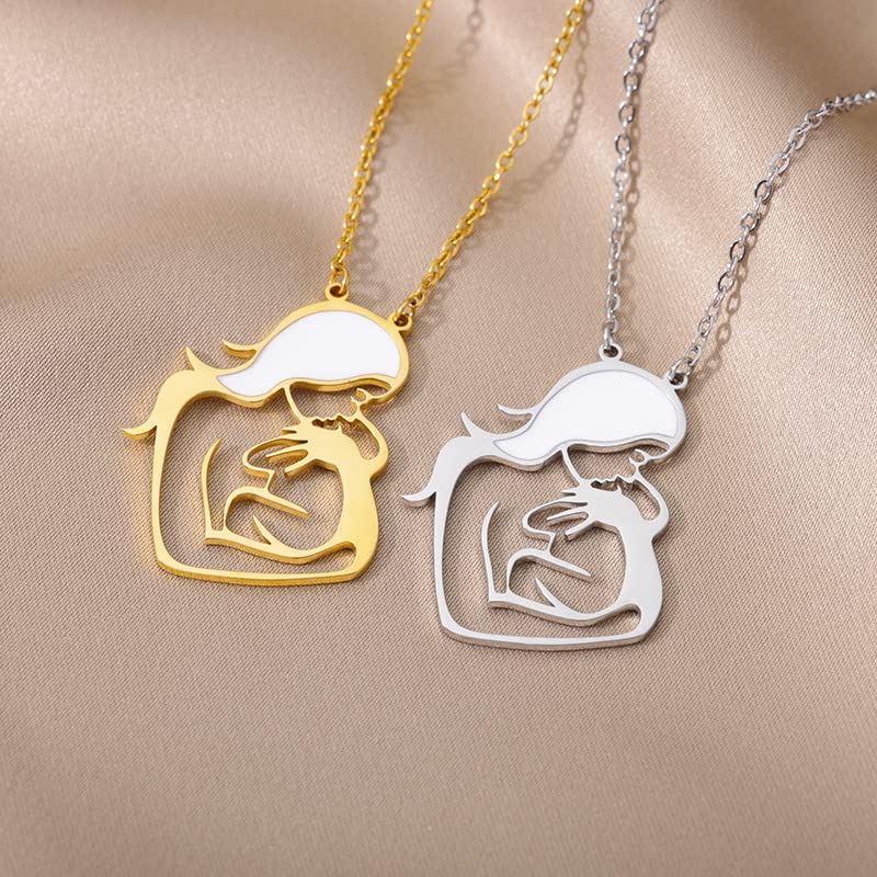 El Regalo Elegant Stainless Steel Mom & Baby Pendant Necklace for Mother's Day for Moms. To Moms or New Moms (Silver)