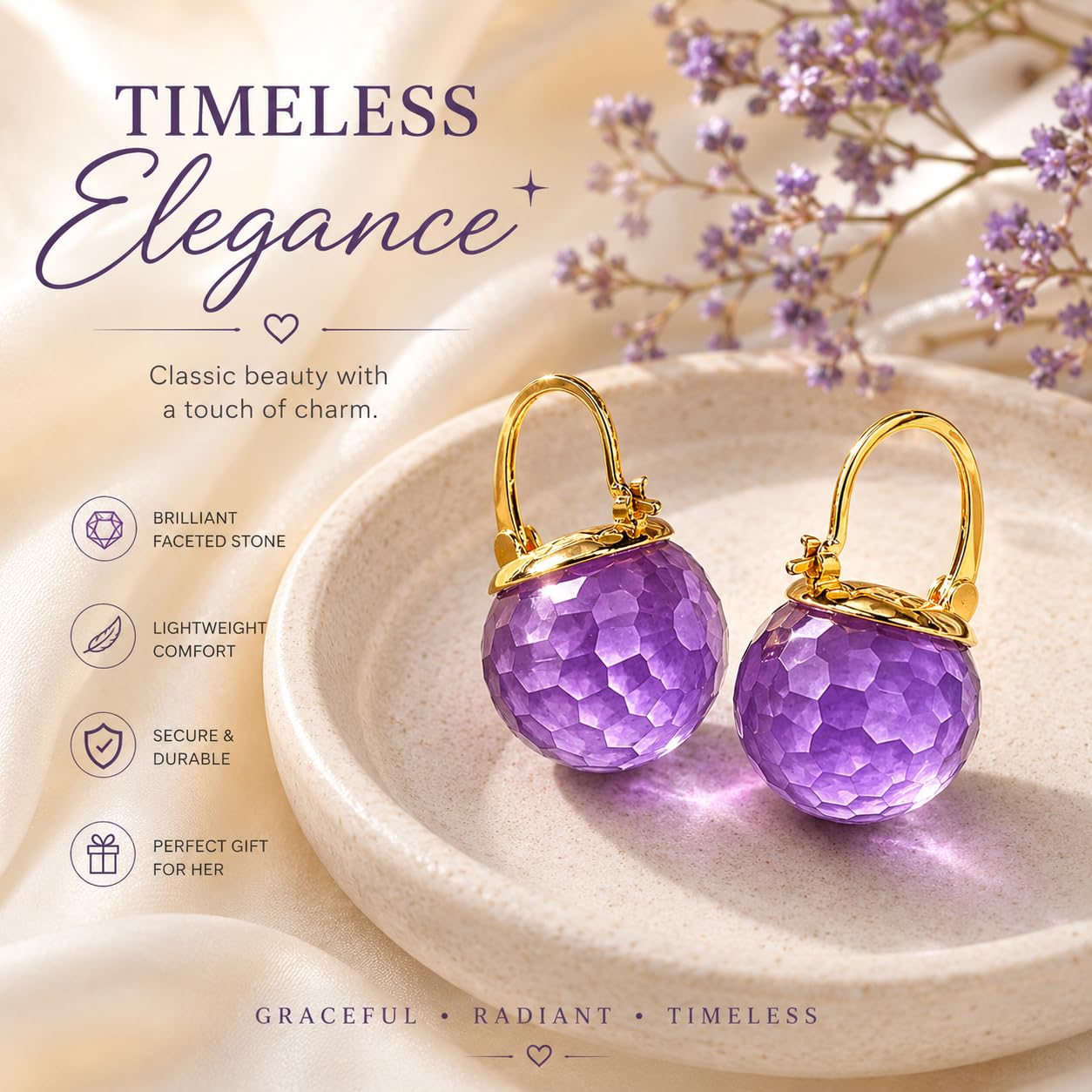El Regalo Elegant & Graceful Aquamarine Austrian Crystal Earrings for Girls & Women- Sparkly Austrian Crystal Disco Ball Earrings (Misty Purple)