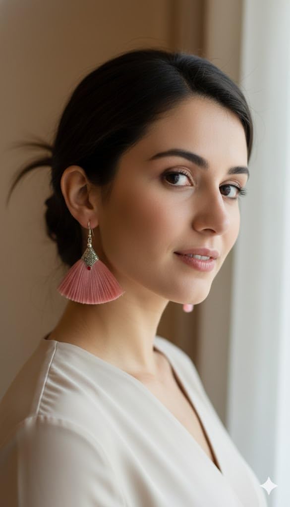 El Regalo Tribal Boho Tassel Earrings for Women & Girls | Oxidised Silver Finished Silk Thread Dangle & Drop Earrings | Handcrafted Bohemian Statement Jewellery for Ethnic, Western & Fusion Clothes (Pink)