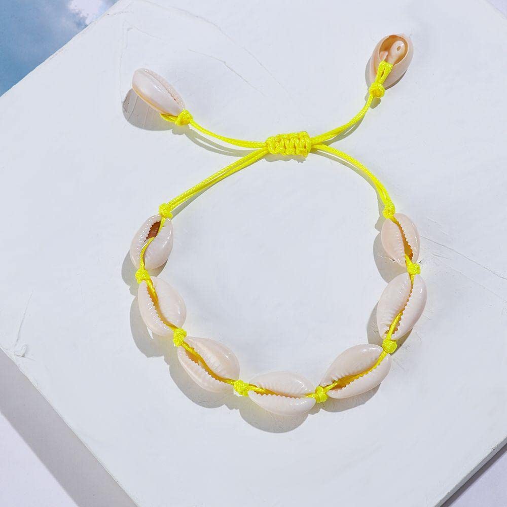 El Regalo Beach Cowrie Shell Anklet/Bracelet for Girls & Women- Bohemian Adjustable Hawaiian Beach Summer Vintage Anklet Hand-woven Decoration Jewelry for Girl Women (Yellow)