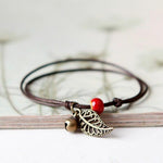 El Regalo 1 Leg Anklet- Retro Bohemian Ceramic Bead Decor Hollow Bell & Leaf Charm Bracelet/Anklet for Girls & Women (Red)