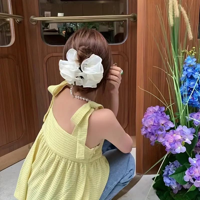 El Regalo 1pc Bohemian Large Flower Hair Claw Clip for Women & Girls - Elegant Multi-Layer Floral Shark Clip, Strong Grip Updo Accessory for Festive, Wedding, Party & Regular Use (White)