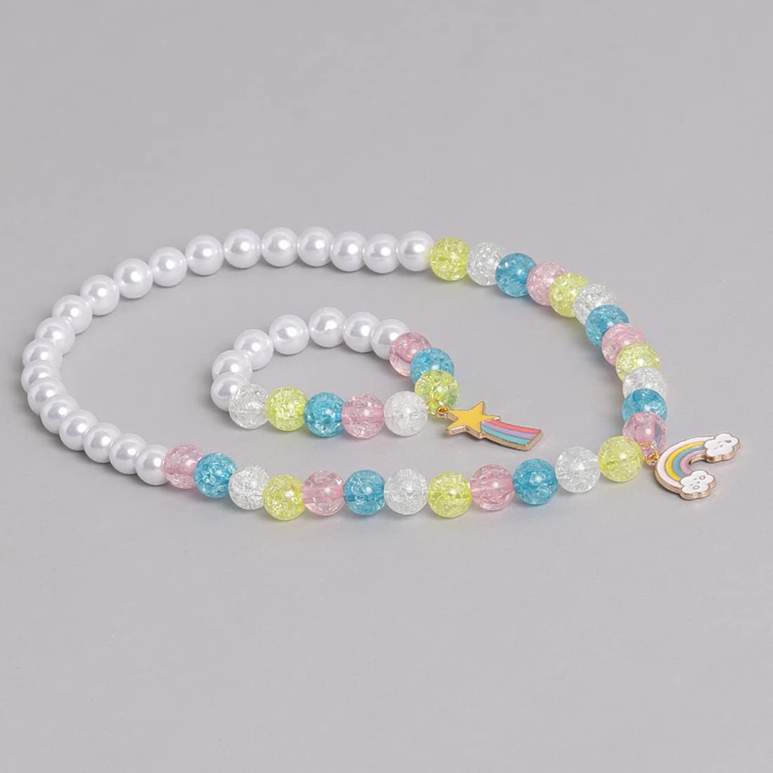 El Regalo 3 PCs Kids Girls Necklace, Bracelet & Earrings Jewelry Set- Girls Beaded Charms Princess Jewelry Set (Rainbow Star Charms Jewelry Set)