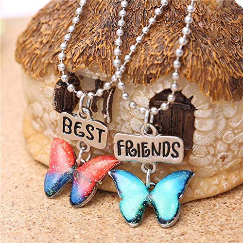 El Regalo Unisex Glitter Best Friends Butterfly Necklaces - Set of 2 | Enamel Butterfly Pendant Best Friends Friendship Necklaces Set