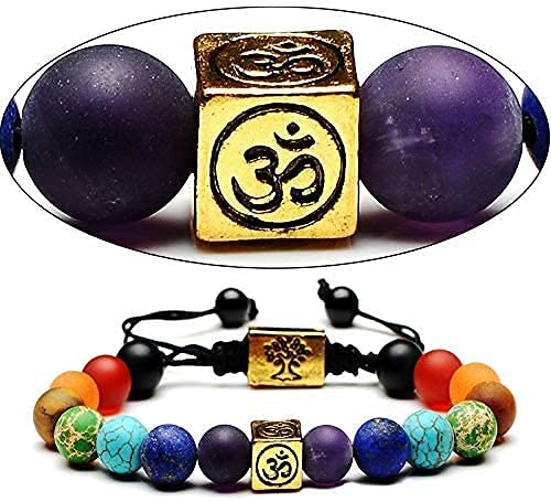El Regalo 7 Chakra OM Bracelet Rakhi for Brother | Tree of Life & OM Charm Stone Unisex Spiritual Rakhi for Brother with Roli Chawal Shagun, Rakhi Message Card in Rakhi Gift Box (Metallic Golden)