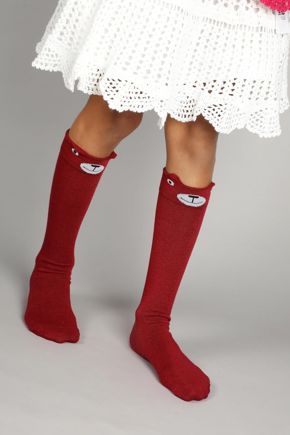 El Regalo 1 Pair Cute & Soft Fun Cartoon Animal Printed Funky Socks for Kids/Cute Animal Cartoon Print Lovely Combed Cotton High Knee Socks (3-8 Years) (Red Bear)
