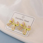 El Regalo 1Pair Stainless Steel Anti-Tarnish Pink Enamel Earrings for Girls & Women | Trendy & Cute Leaf, Bow, Ribbon, Strawberry & Butterfly Stud Earrings (Ribbon Bow Stud)