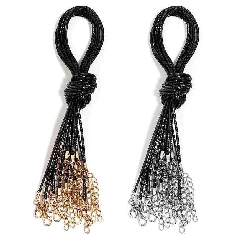 El Regalo 10pcs/Pack DIY Black 1.5MM Waxed Rope Braided Cords with Lobster Clasp Suitable for Necklace Making- Jewelry Accessories Small Business Supplies (5 Gold + 5 Silver)