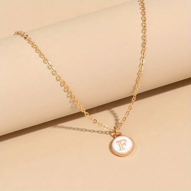 El Regalo Unisex Personalized Name Initial Letters Pendant Necklace-Enamelled Name Initials Pendant with Stainless Steel Chain (F)
