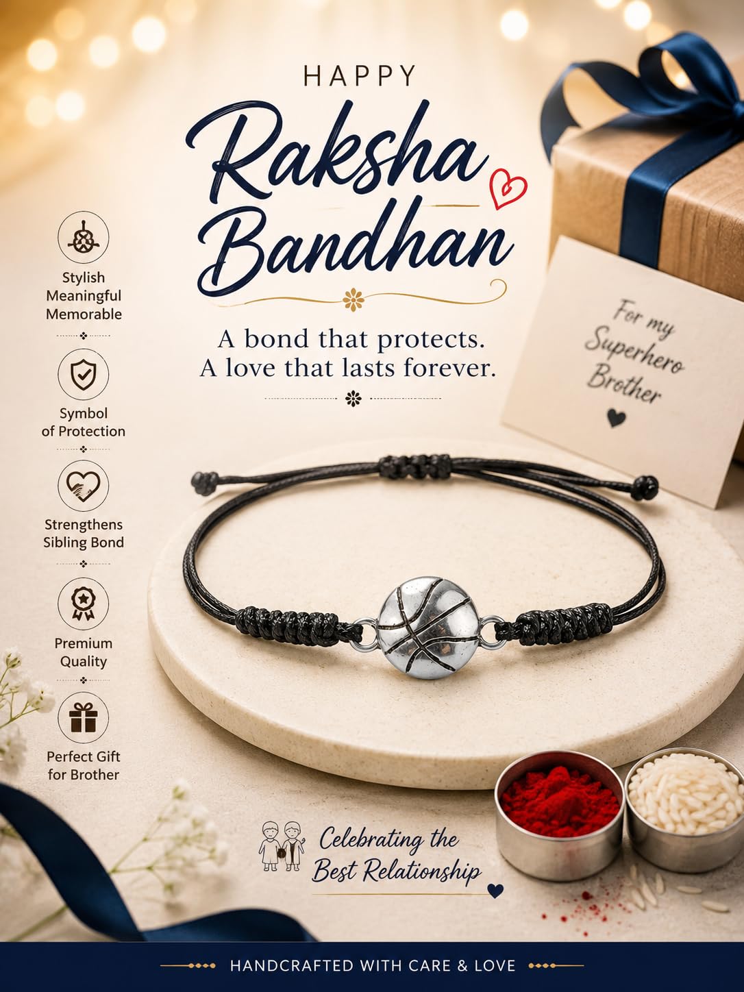 El Regalo 1PC Rakhi for Kids | Sports Ball Bracelet Rakhi for Brother- Rakhi for Sports Lover Brother with Roli-Chawal, Message Card in Rakhi Gift Box for Kids/Teens/Adults (Option-3)