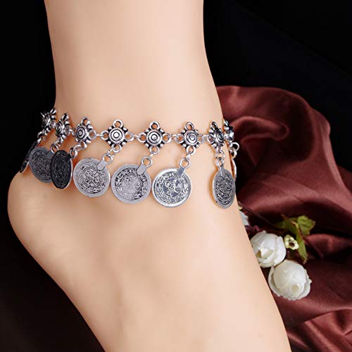 El Regalo 1 Pair (2 PCs) Tribal Gypsy Black Metal Silver Coin Anklet for Girls & Women