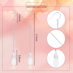 El Regalo Long Opal Liner Droplet Chain Dangle Threader Hook Earrings for Women - Silver Plated, Minimalist Tassel Design, Elegant Earrings (Natural White)