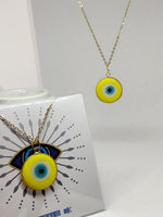El Regalo Big Evil Eye Handmade Glass Lamp work Unisex Pendant Necklace for Men, Women, Girls & Boys | Evil Eye Pendant Necklace (Yellow Golden)