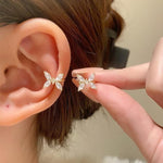 El Regalo Cute CZ Butterfly Ear Cuffs for Non-Pierced Ears - Trendy Non-Piercing Cartilage Cuff Wrap Clip-On Earrings - Rhinestone Fake Earrings for Girls & Women