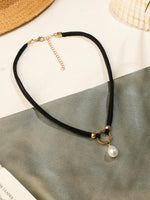 El Regalo 1PC Cute & Fancy Black Faux Choker Collar Necklace with Charms for Girls & Women (Pearl Drop Choker)