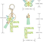 El Regalo Personalized Name Initials Butterfly Charm Keychain - Name Letters Keyring with Green Butterfly & Stars Filled Resin & Tassel Pendant, Purse, Bag, Backpack Accessory (Letter F)