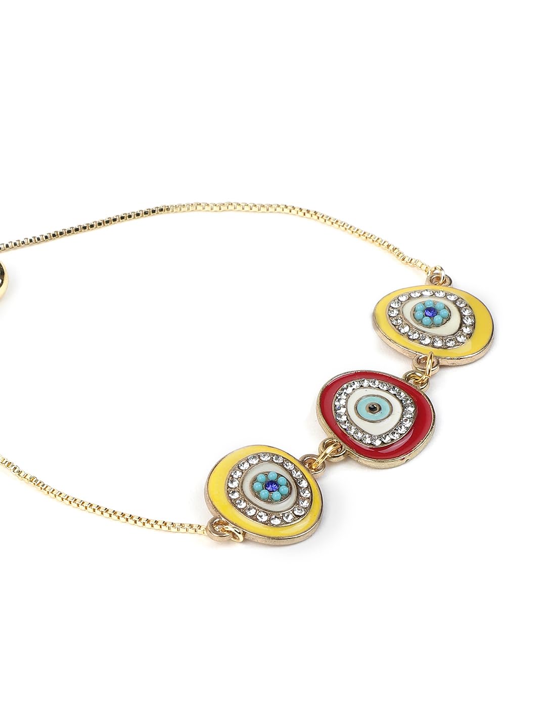 El Regalo CZ Red & Yellow Evil Eye Adjustable Bracelet for Girls & Women- Cubic Zirconia Evil Eye Statement Bracelet