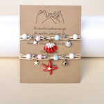 El Regalo 2PCs Shell Pearl & Star Fish Charms Bracelets Set for Girls & Women- Bright & Colorful Unique Handmade Beach Theme Bracelets Set (Red)