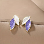 El Regalo Fashion Leaves Stud Earrings For Girls & Women- Minimalist Enamel Leaf Earrings (Purple)