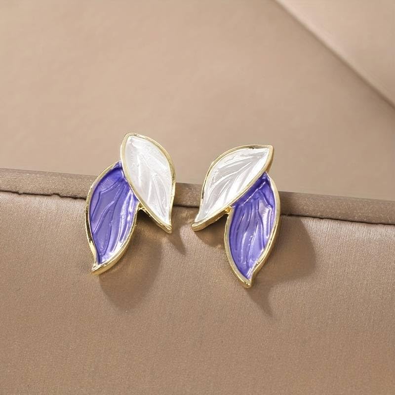 El Regalo Fashion Leaves Stud Earrings For Girls & Women- Minimalist Enamel Leaf Earrings (Purple)