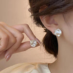 El Regalo Enamel Flower Studs Earrings for Women/Girls- Elegant White Camellia Floral Stud Earrings