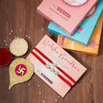 El Regalo 2PCs Pearls Rakhi Combo Set for Bhaiya-Bhabhi/Bhai- Bhatija/Bhatiji- Rakhi Gift Combo with 2 Pearls Rakhi, Roli-Chawal Shagun Pack, Message Card in Gift Box (Red)