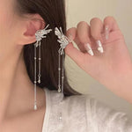 El Regalo Fairy Butterfly Tassel Non Piercing Cuff Earrings - Long Angel Wings Ear Bone Clip Earring for Non Pierced Ears