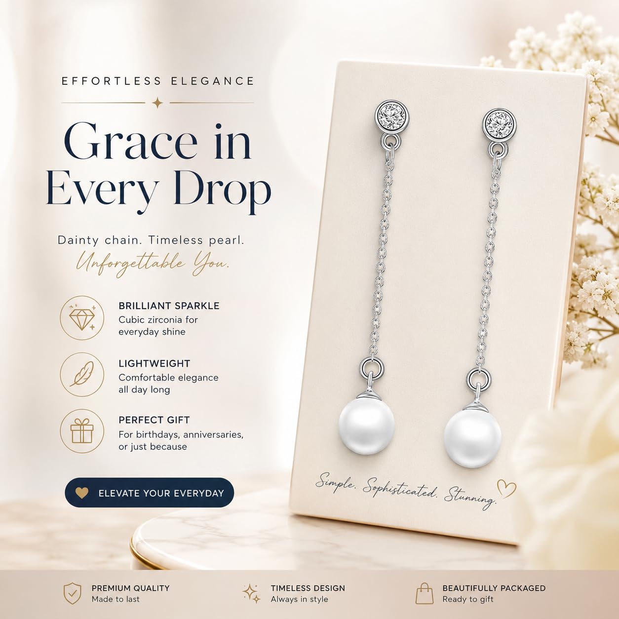 El Regalo Minimalist Pearl Tassel Earrings for Women | Elegant Chain Drop Earrings | Indo Western Style Dangle Pearl Earrings (Style-3)