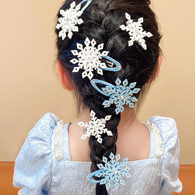 El Regalo 4 PCs Beautiful Snowflake Hair Pins - Snowflake Hair Clips Blue White Christmas Hair Accessories Xmas Rhinestone Hairpin Glitter Snowflake Barrettes (Big Snowflakes)