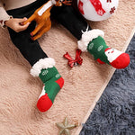 El Regalo 1 Pair Thermal Fluffy Socks for Kids- Girls/Boys - Soft Warm Fleece Lining Knitting Non-Slip Winter Slipper Socks - Christmas Santa, Heart & Giraffe (Green Christmas Socks, 3-6 Years)