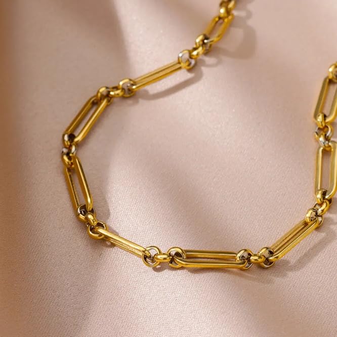 El Regalo 1 PC Stainless Steel Anklets for Women/Girls - 18K Gold Plated Paperclip Chain, Heart, Bow & Daisy Flower Ankle Bracelets - Anti-Tarnish, Waterproof Summer Beach Jewelry Gift (Style-1, 1)