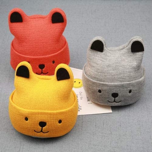 El Regalo 1 PC Toddler Baby Soft Caps | Beanie Earflaps Little Girl Boy Colorful Cartoon Bear Warm Knit Hat (1-3 Years) (Red)