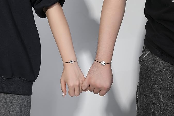 El Regalo 2PCs Unisex Evil Eye Adjustable Bracelet/Cum Anklet Set- Fancy Nazar Bracelet with CZ Crystal Butterfly & Hamsa Hand Charms (Can be worn as anklets by Girls & Women) (Black Hamsa Hand)