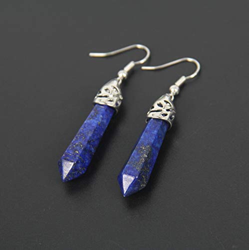 El Regalo Girls Natural Quartz Stones Healing Point Bullet Pencil Point Shape Crystal Chakra Dangle Earrings (Lapis Lazuli)