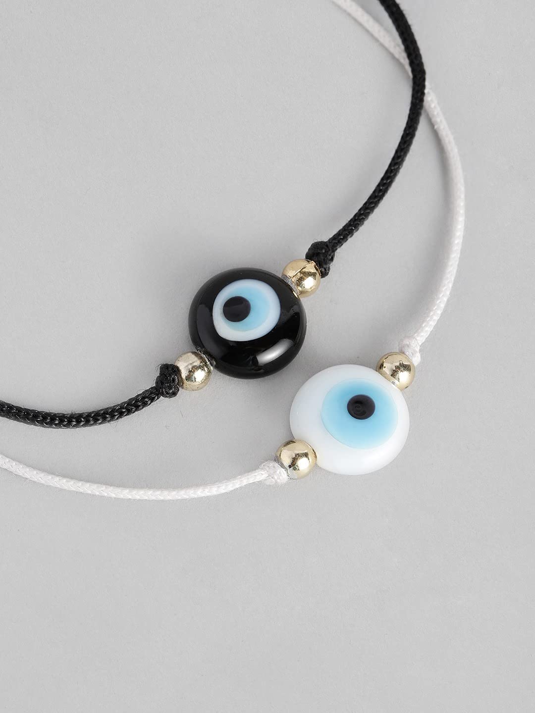 El Regalo Black & White Evil Eye Handwoven Adjustable Anklet Bracelets Set for Unisex Adult (2 Pieces)