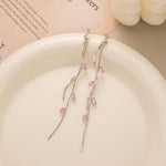 El Regalo Long Copper Zirconia Rhinestone Leaf Drop Dangle Earrings for Women | Korean Style Vine Fringe Earrings | Classy Party, Wedding & Casual Earrings Jewelry (Pink Silver)