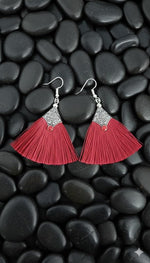 El Regalo Tribal Boho Tassel Earrings for Women & Girls | Oxidised Silver Finished Silk Thread Dangle & Drop Earrings | Handcrafted Bohemian Statement Jewellery for Ethnic, Western & Fusion Clothes (Red)